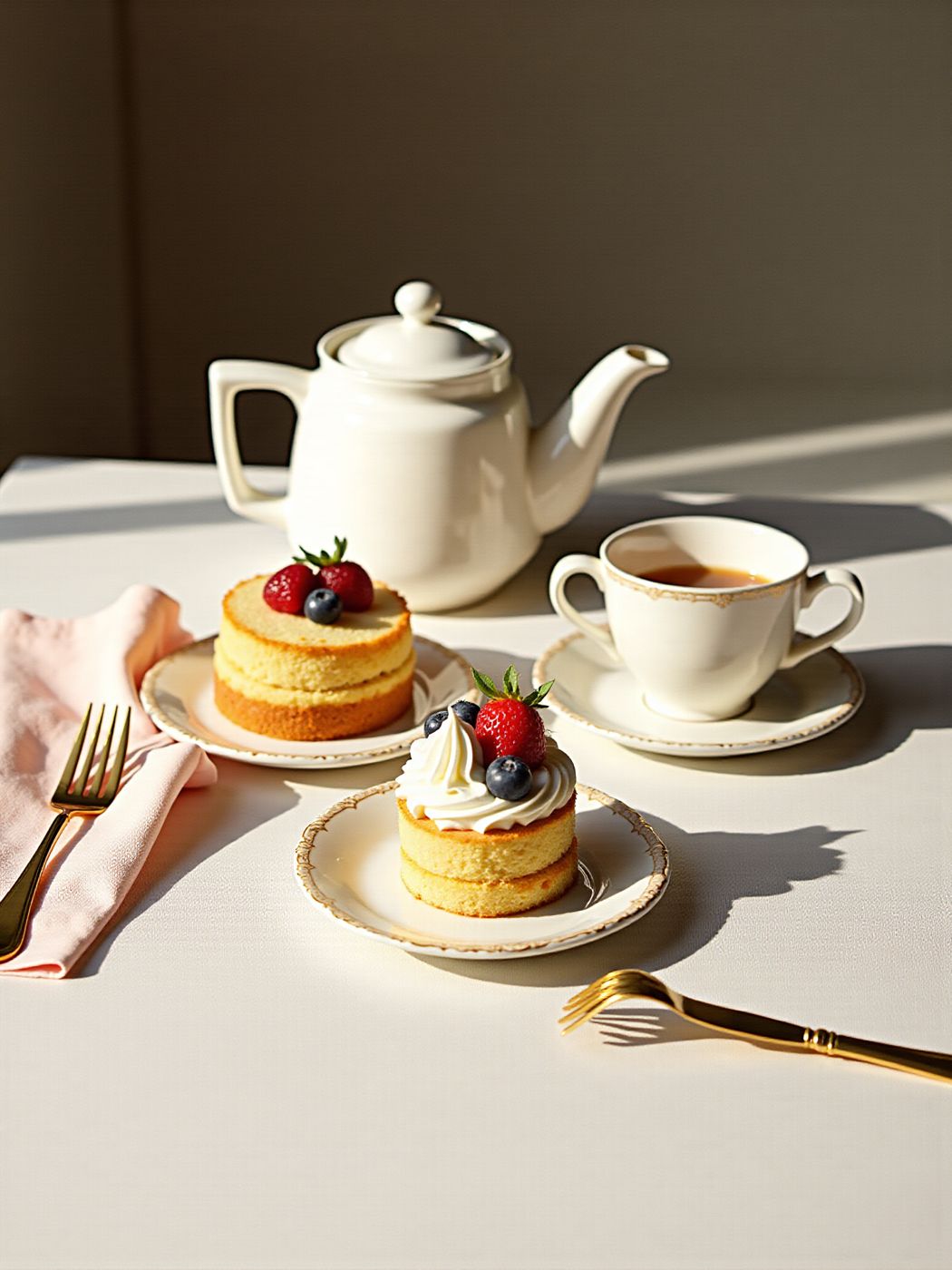 Pot of tea with sponge cakes